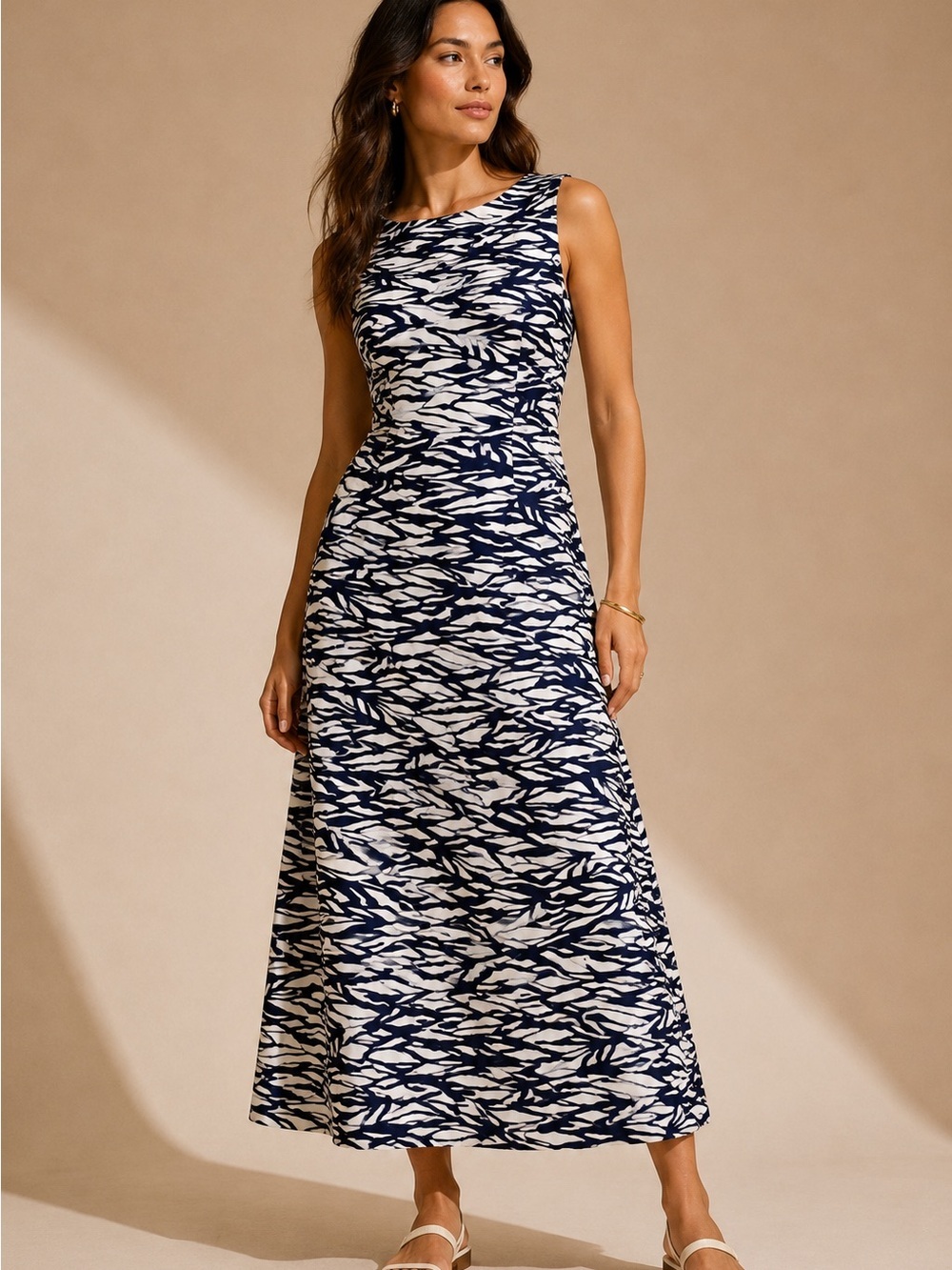 Jude Connally Navy Cream Zebra Print Dress S Quiet Luxury Resort